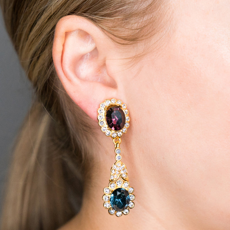 Gold, Crystal & Sapphire Drop Clip Earrings – KennethJayLane.com