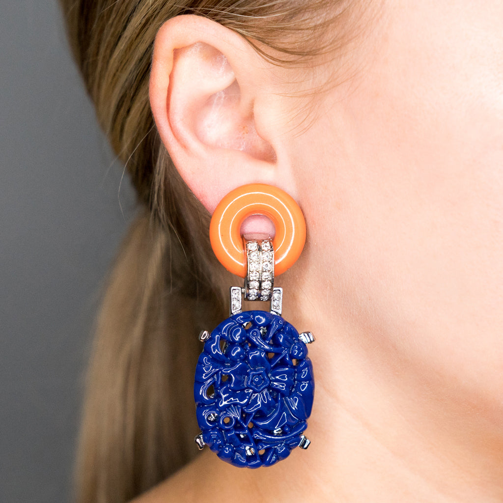 Carved Lapis Drop Earrings