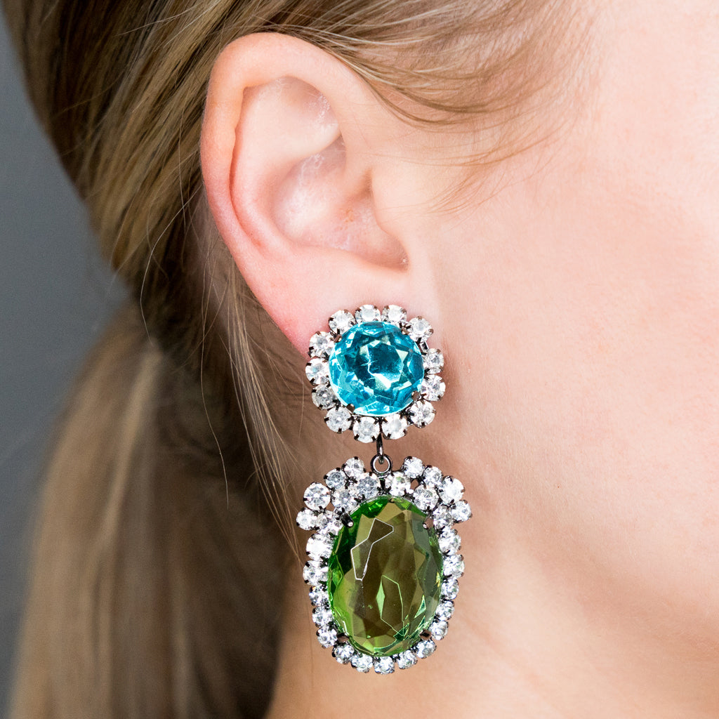 Aqua and Peridot Drop Clip Earrings