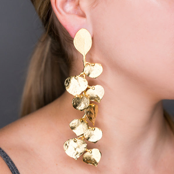 Satin Gold Leaf Pierced or Clip Earrings