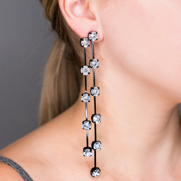 Black and Crystal Double Row Earrings