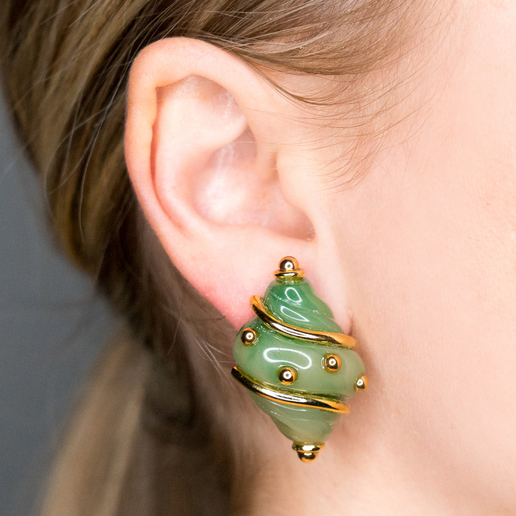 Jade Shell Clip-On Earrings