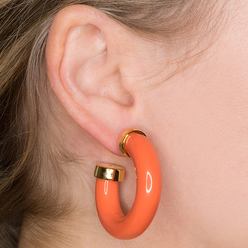 Coral Tube Hoop Pierced Earrings