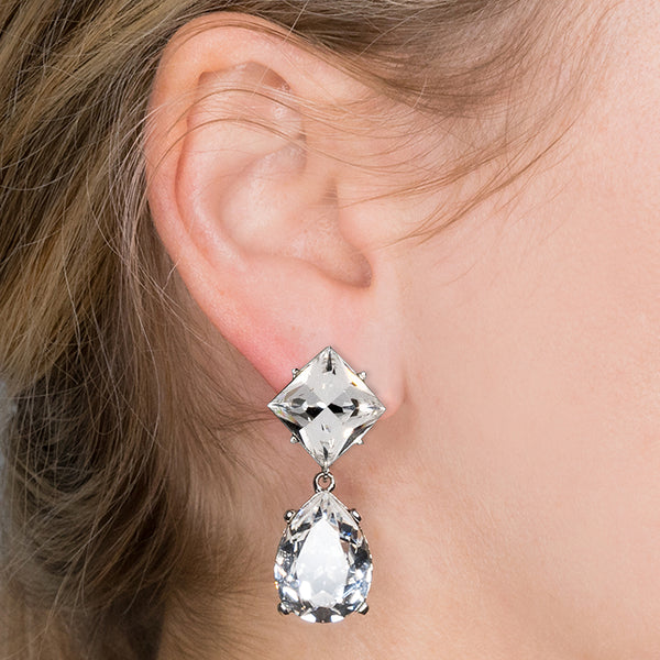 Silver And Crystal Teardrop Clip-On Earrings