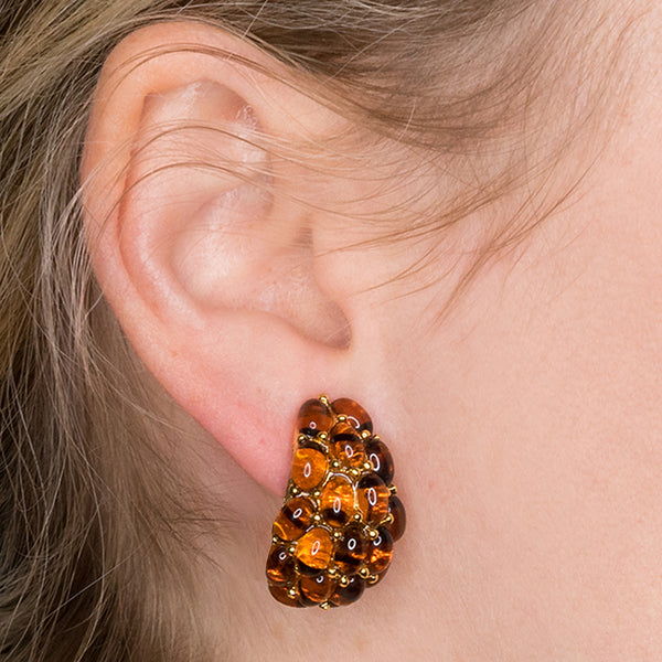 Tortoise Cabochon Half Hoop Clip Earrings