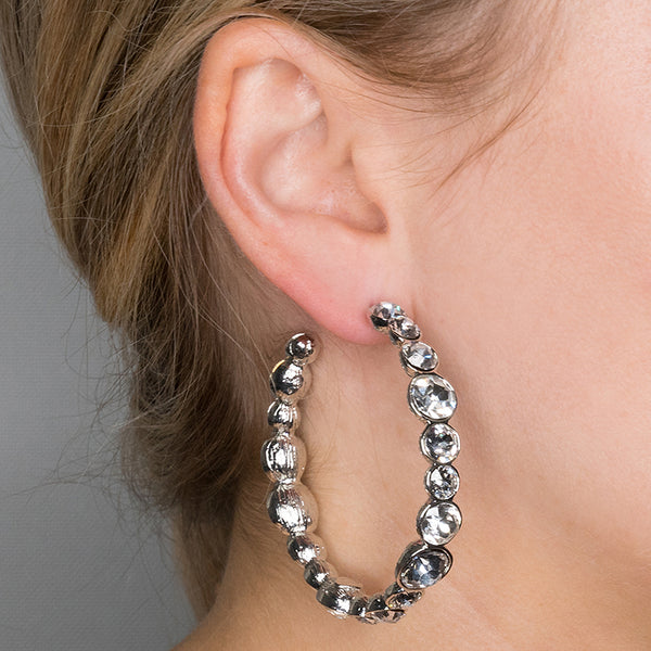 Silver and Crystal Hoop Earrings