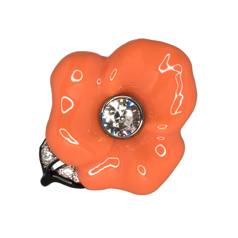 Silver & Coral Flower Ring