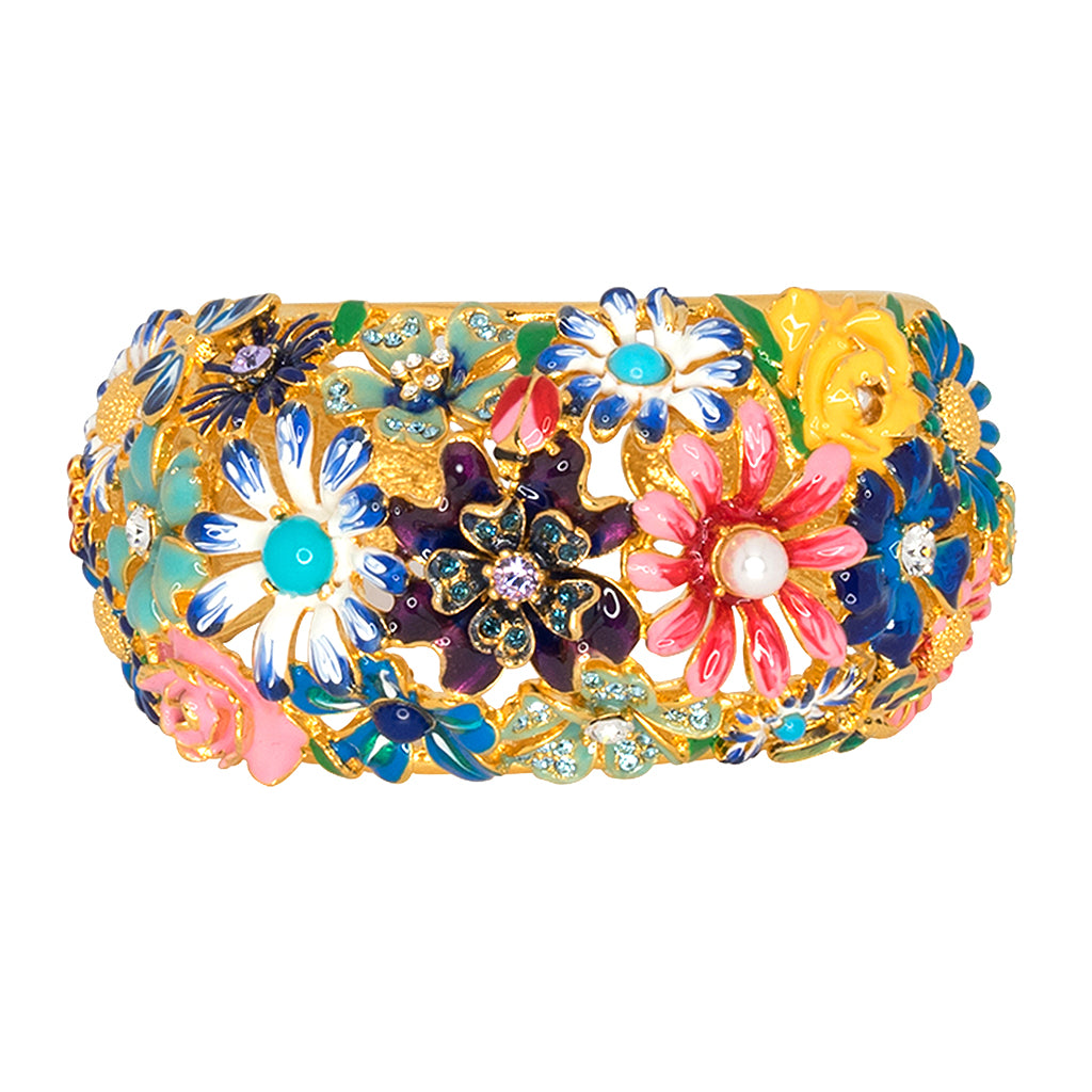 Multicolored Flower Domed Cuff Bracelet