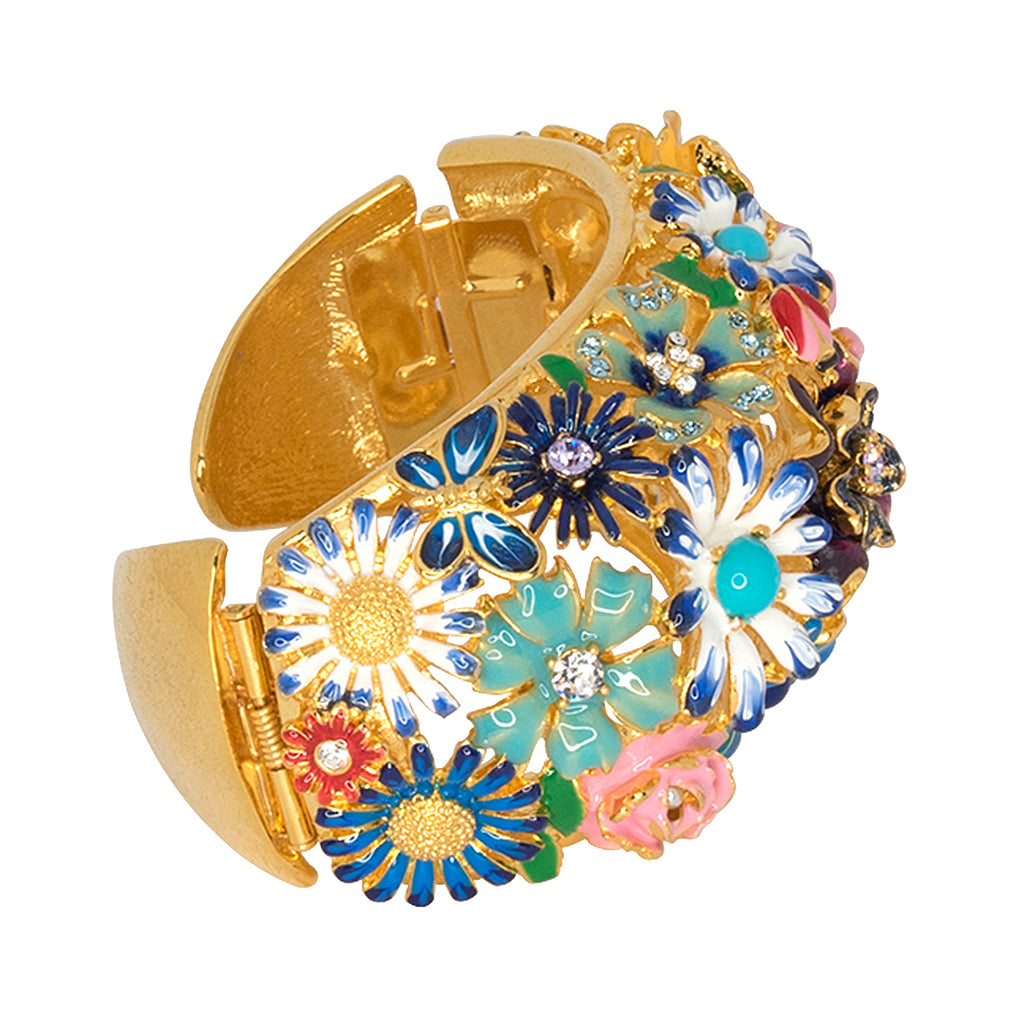 Multicolored Flower Domed Cuff Bracelet