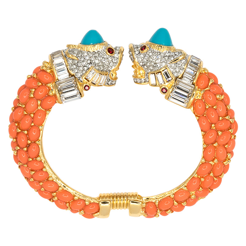 Coral & Turquoise Cabochon Fish Head Bracelet