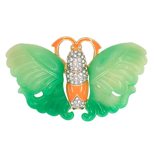 Jade & Coral Butterfly Pin