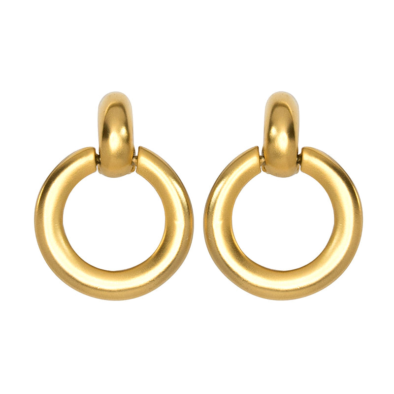 Satin Gold Doorknocker Clip Earrings