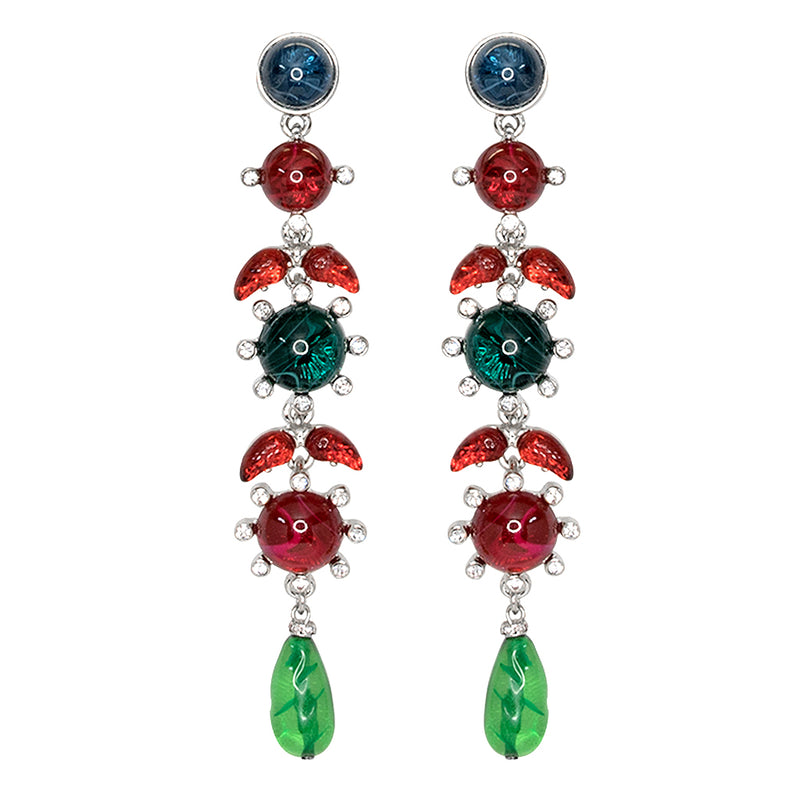 Sapphire, Ruby & Emerald Drop Pierced Earrings