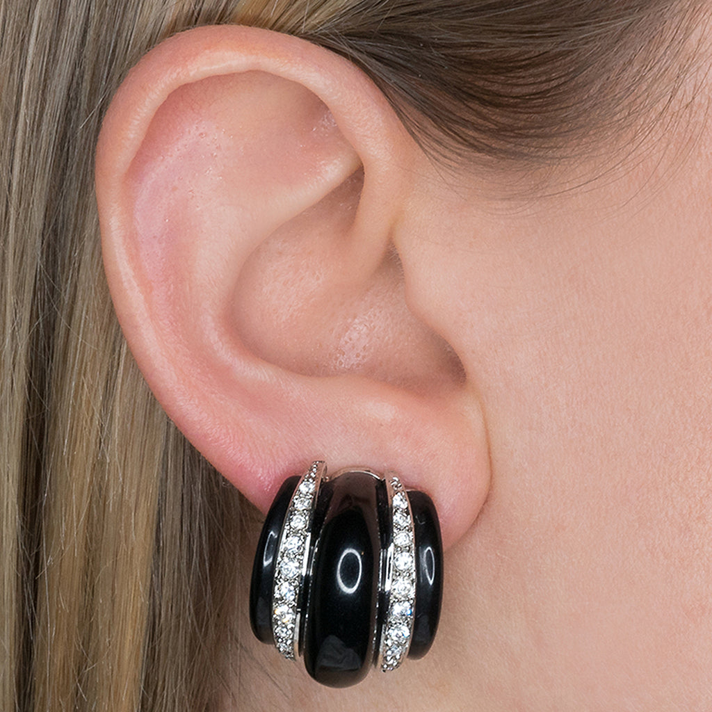 Black Ribbed Hoop Clip Earrings