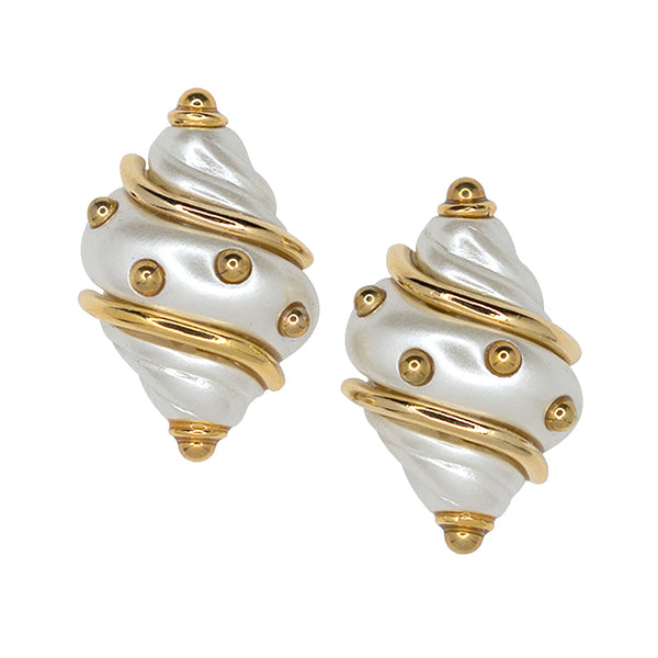 Cultura Pearl Shell with Gold Dots Clip Earrings