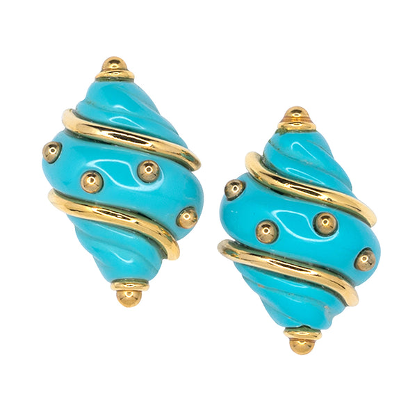 Turquoise Shell with Gold Dots Clip Earrings