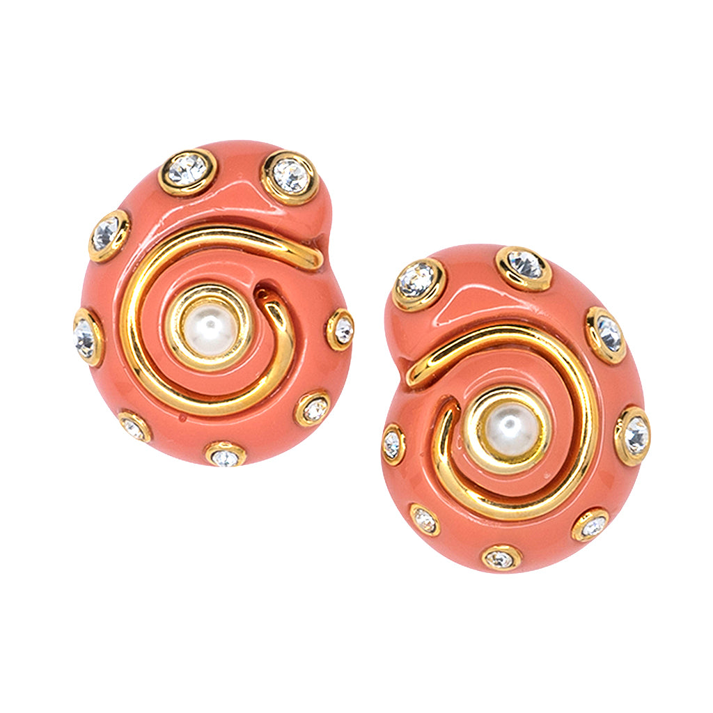 Coral Snail Clip Earrings