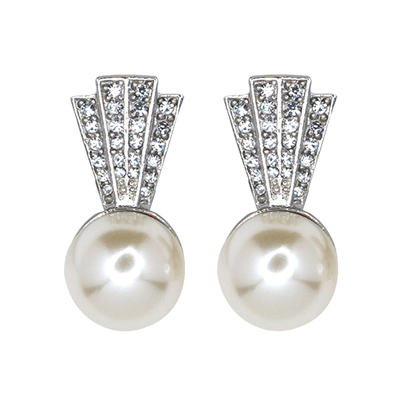 Crystal Top with Pearl Bottom Clip Earrings