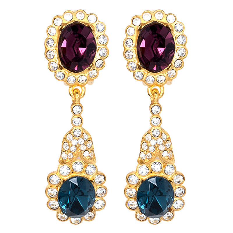 Gold, Crystal & Sapphire Drop Clip Earrings