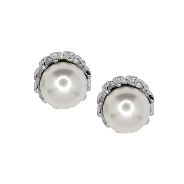 Pearl Center Rhinestone Pierced Earrings
