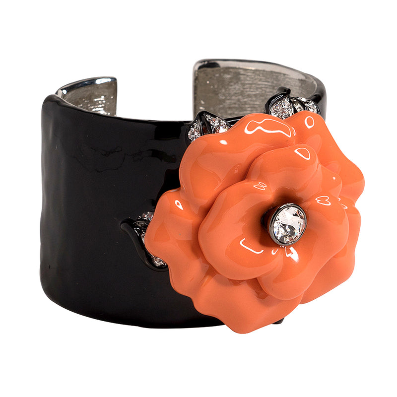 Black Cuff with Coral Flower