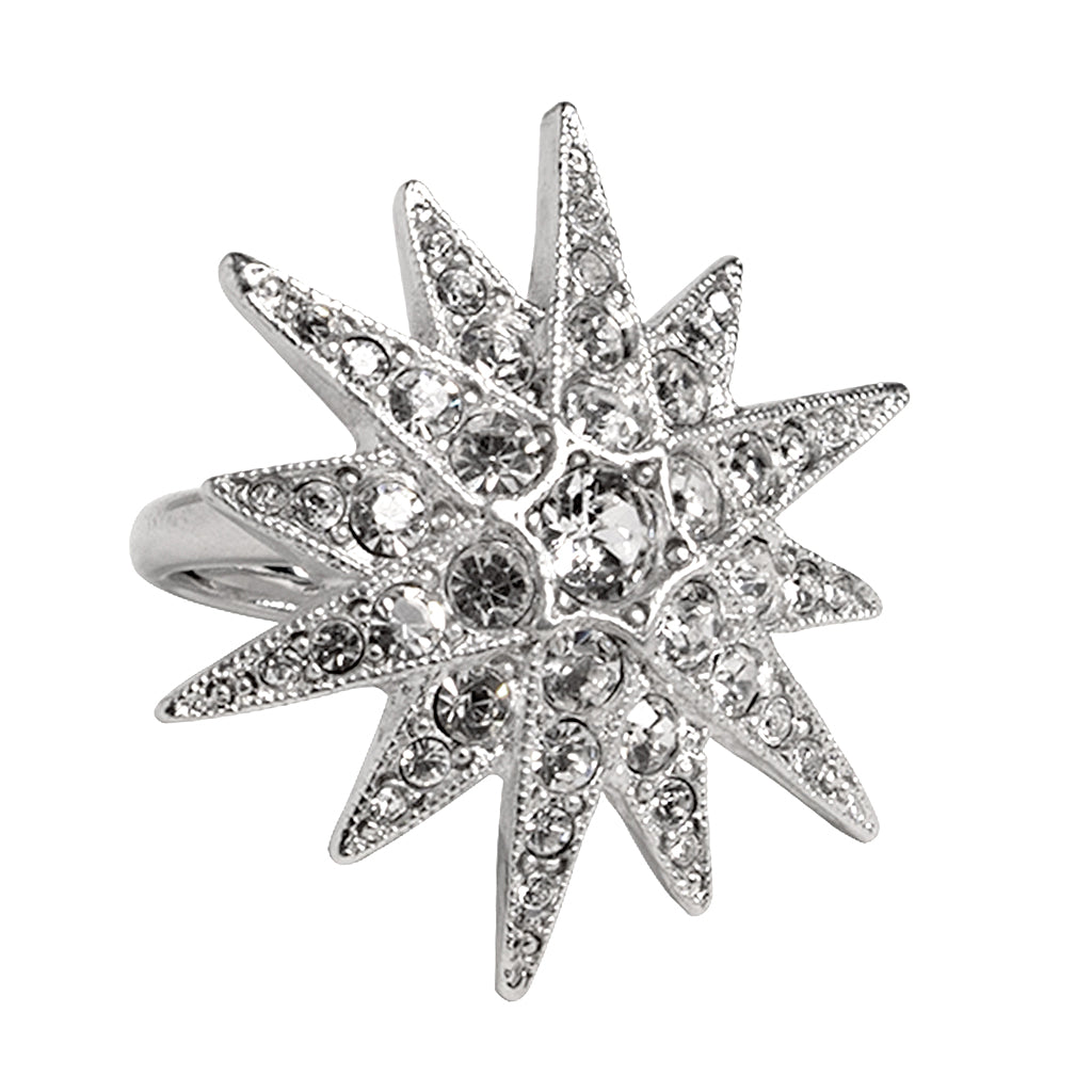 Silver & Crystal Flared Star Ring