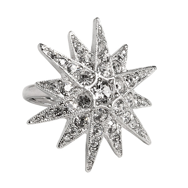 Silver & Crystal Flared Star Ring