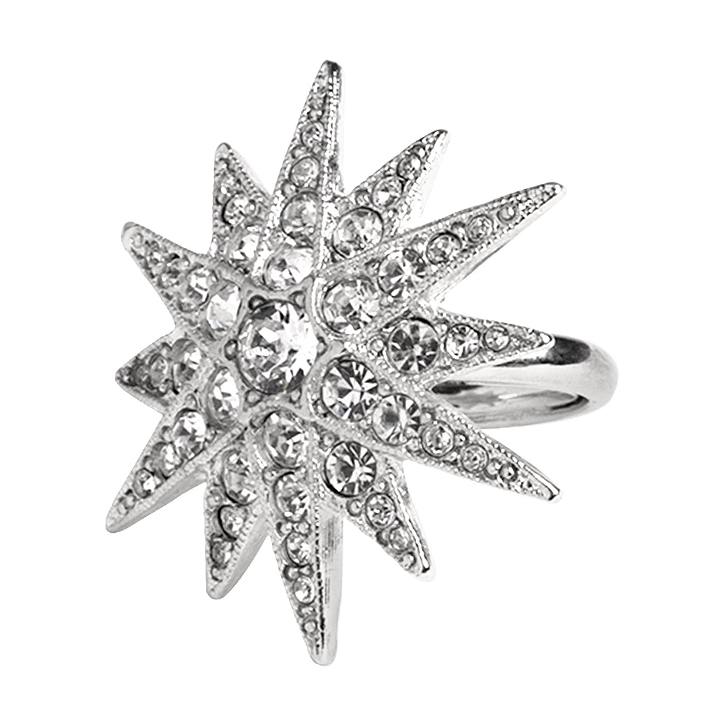 Silver & Crystal Flared Star Ring