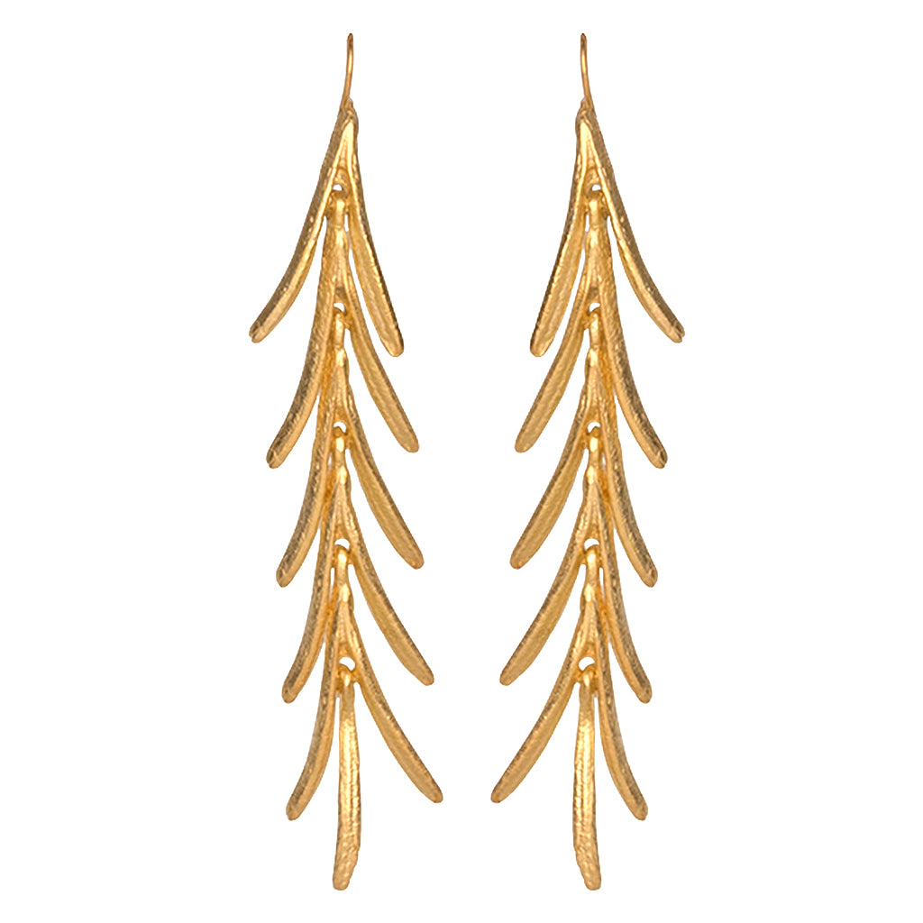 Satin Gold Leaves Drop Fishhook Pierced Earrings