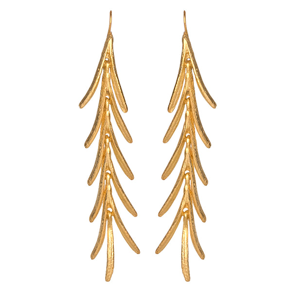 Satin Gold Leaves Drop Fishhook Pierced Earrings