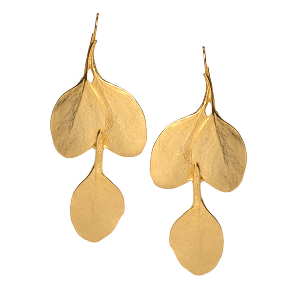 Satin Gold Long Leaf Pierced Earrings