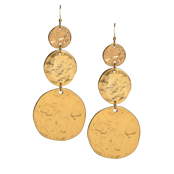 Satin Gold 3 Coin Drop Earrings