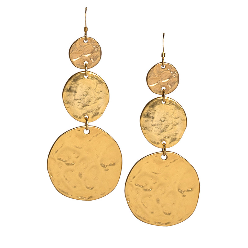 Satin Gold 3 Coin Drop Earrings
