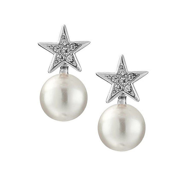 Crystal Star Pearl Drop Pierced Earrings
