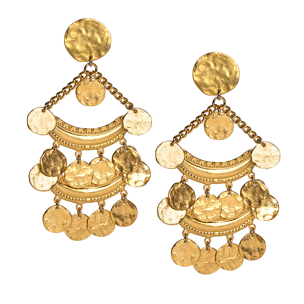 Layered Gold Coin Pierced Earrings