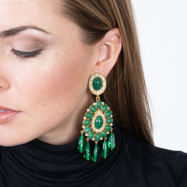 gold earrings emerald earrings drop earrings clip-on earrings cabochon earrings green earrings luxury earrings fashion earrings statement earrings