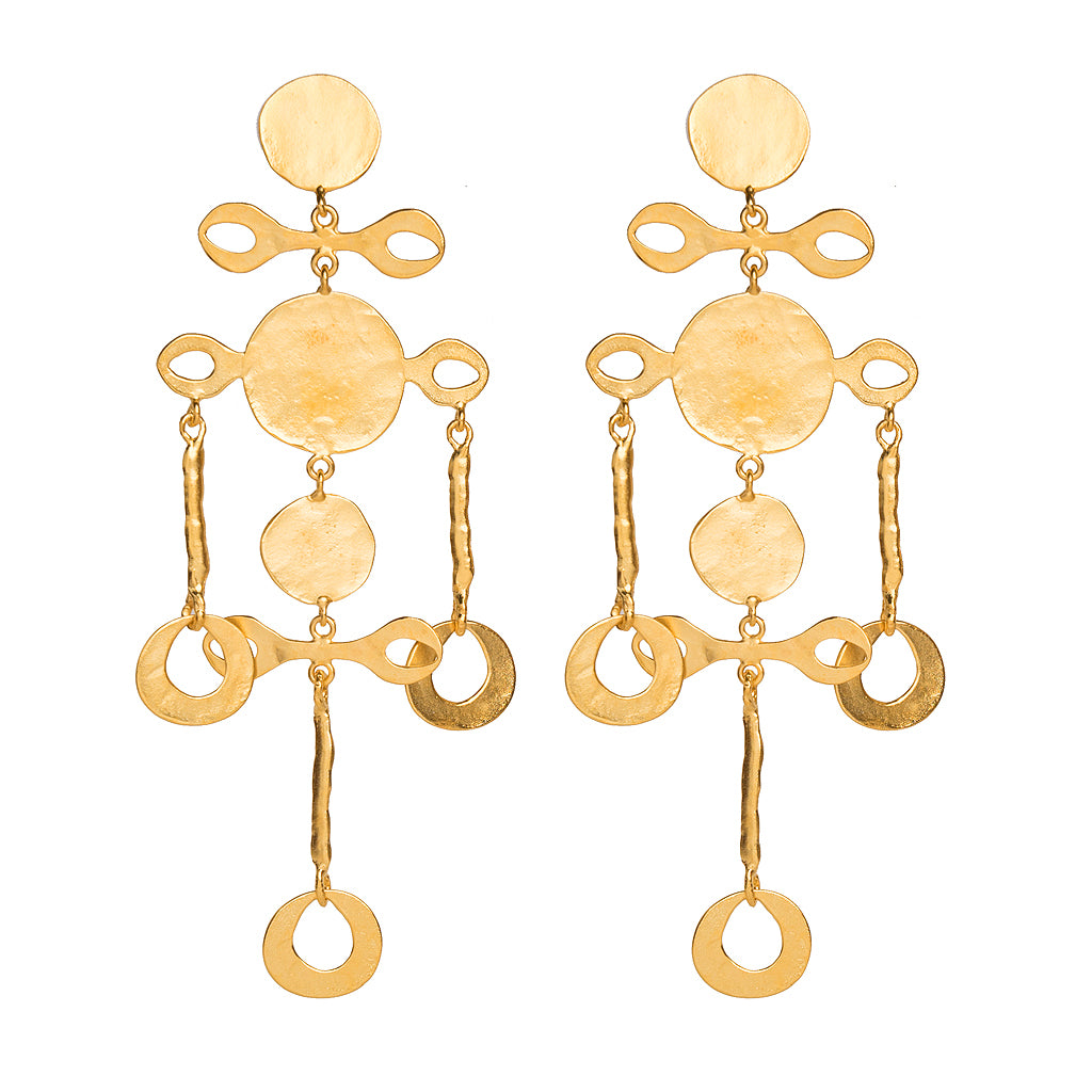 Satin Gold Fancy Coin Drop Clip Earrings