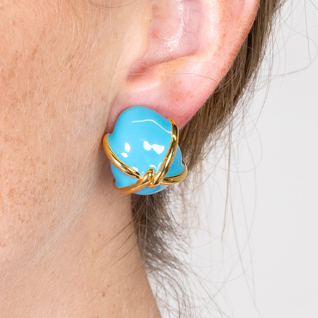 "X" Turquoise Button Clip Earring