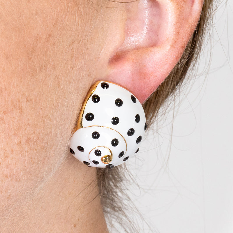 Black Dots Shell Clip Earrings