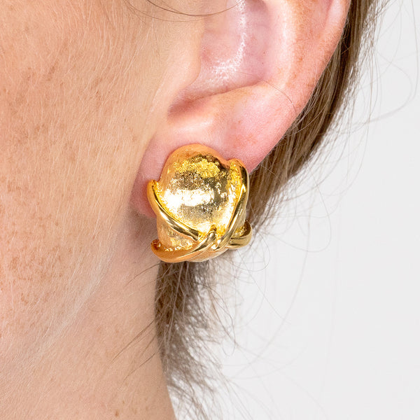 "X" Gold Button Clip Earring