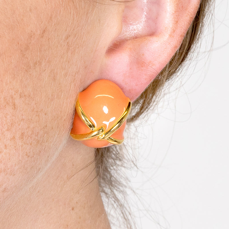 "X" Coral Button Clip Earring