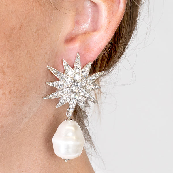 Starburst And Baroque Pearl Pierced Earrings