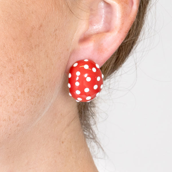 Red & White Polka Dot Clip Earrings