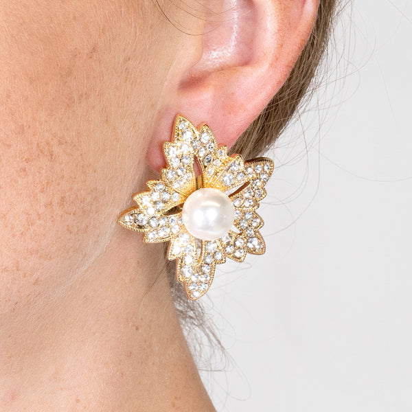 Flower Pearl Clip Earrings