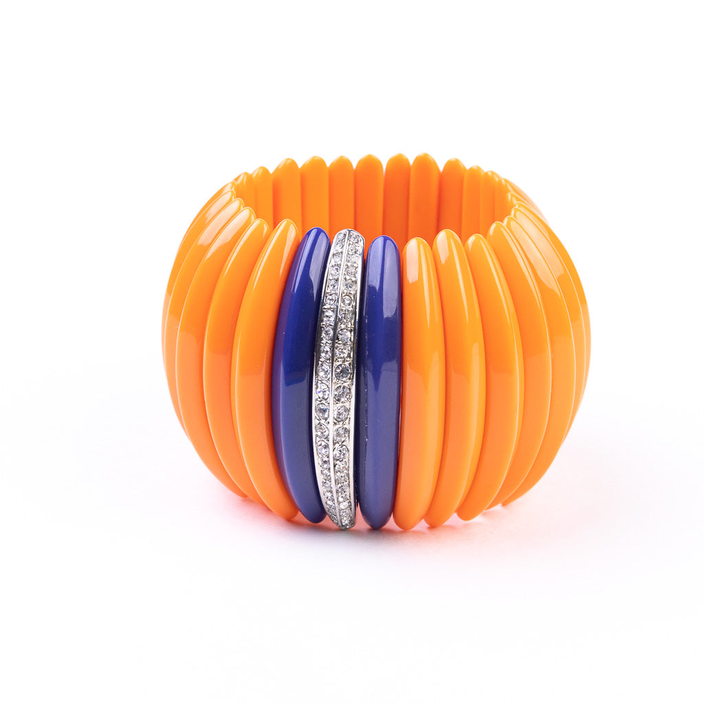 Coral and Lapis Bars Stretch Cuff