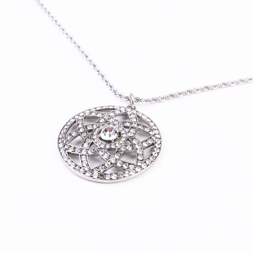 Rhodium and Rhinestone Pendant Necklace