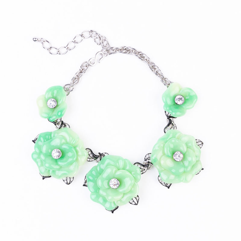 Jade Flower Rhodium Chain Necklace