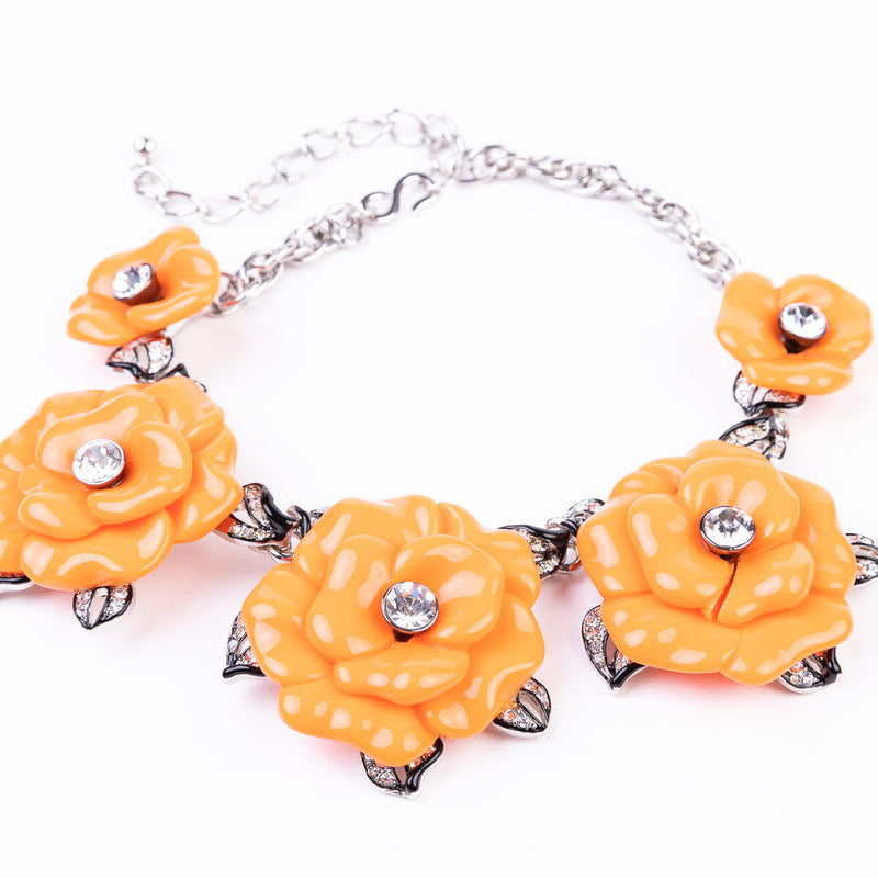 Coral Flower Rhodium Chain Necklace