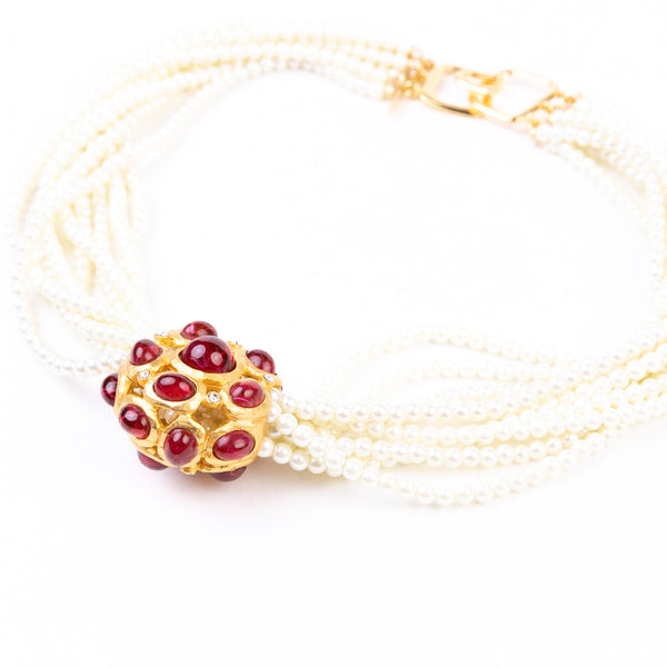 White Pearl and Flawed Ruby Necklace