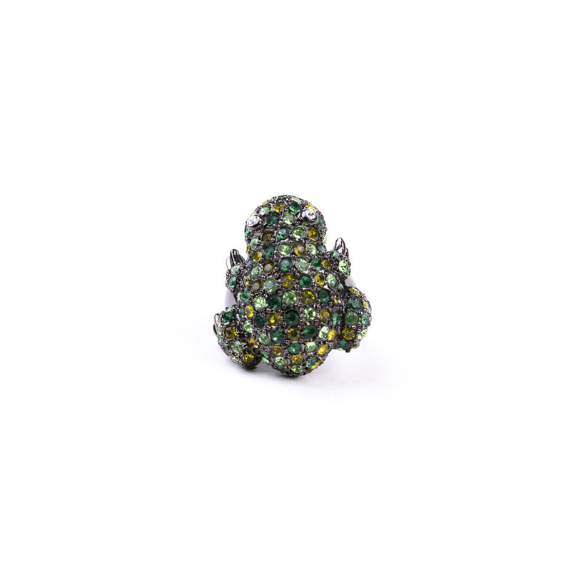 Green with Crystal Eye Frog Ring